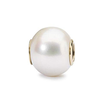 Trollbeads Damen-Bead White Pearl With Gold 750 Gelbgold - TAGBE-00086 im Sale